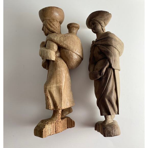 Set of 2 Primitive Hand Carved Wooden Figurines | Folk Art | 1930's - Picture 4 of 10